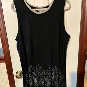 LOGO by Lori Goldstein Embellished Slub Knit Tank with Chiffon Black Size 2XL